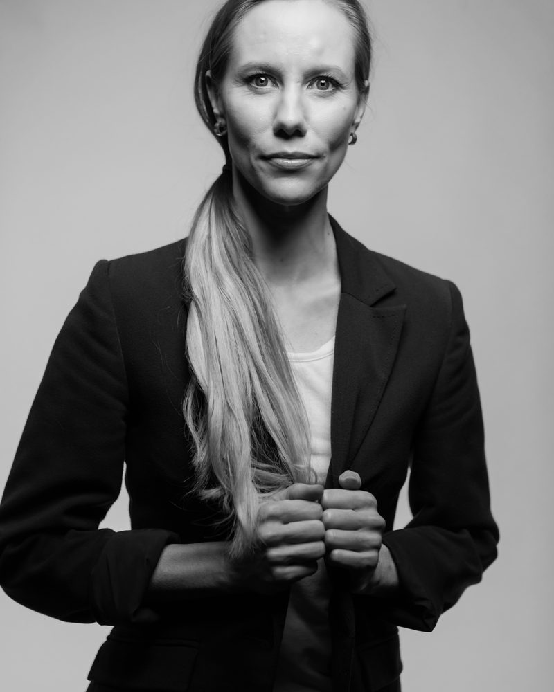 A personal branding portrait in black and white